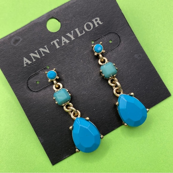 ANN TAYLOR Blue Stone Dangle Drop Post Earrings - Picture 1 of 5